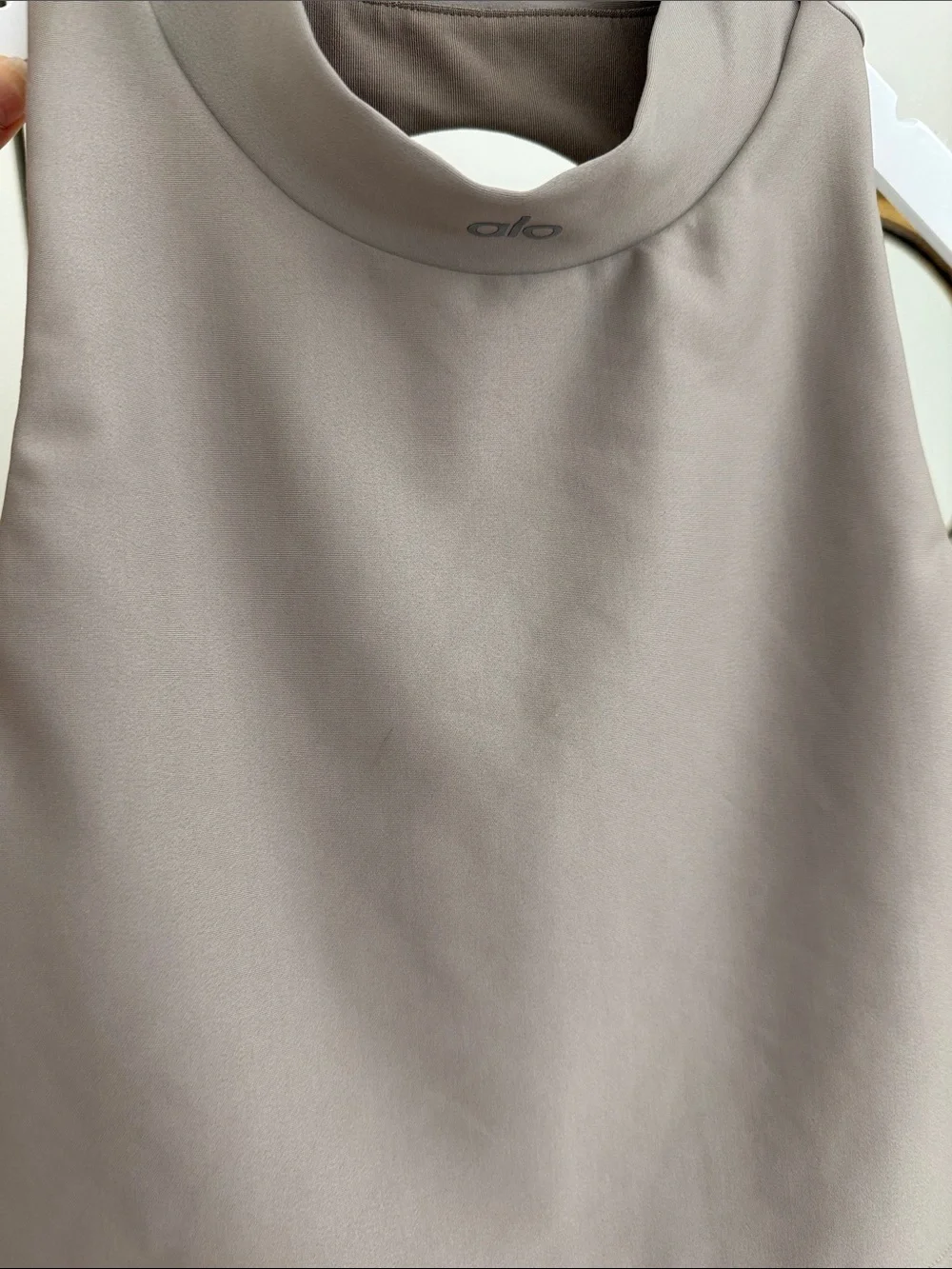 ALO Yoga Airlift Fuse High Neck Crop Bra Tank in Gravel
